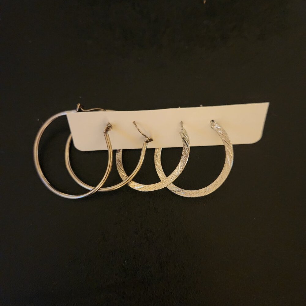 2 Pairs of Silver Hoop Earrings